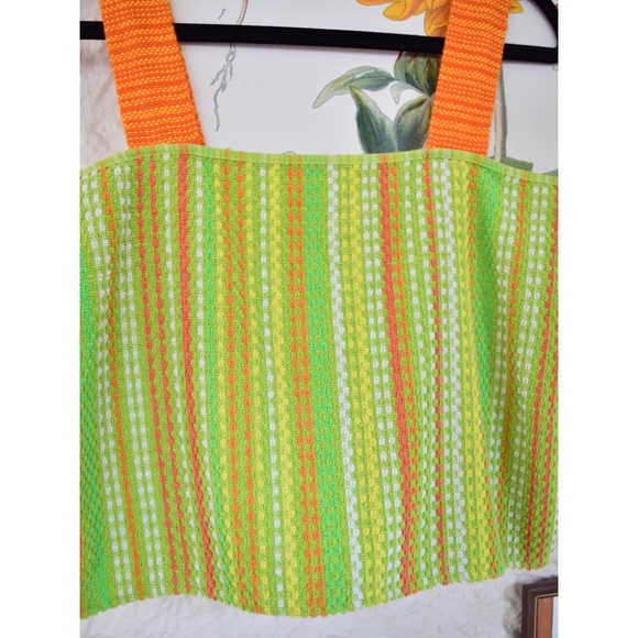 handmade chartreuse green orange teal vintage towel tank crop top (S) - Picture 6 of 6